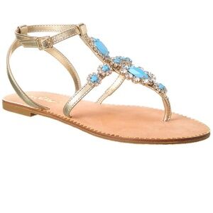LILLY PULITZER KATIE EMBELLISHED BERMUDA BLUE GOLD LEATHER SANDALS Sz 8M